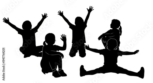 Silhouettes of Children Jumping Playfully.