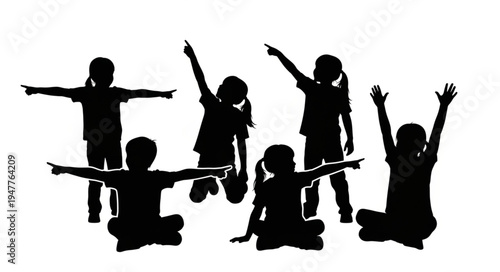Silhouettes of Children Playing.