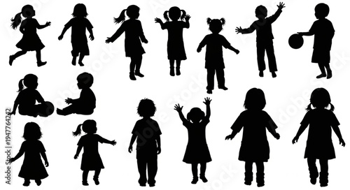 Silhouettes of children playing.