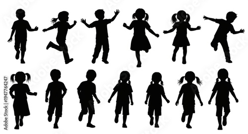 Silhouettes of children playing.