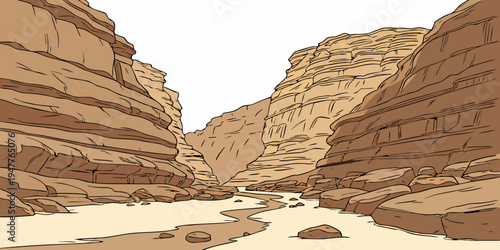 A large canyon with sand and rock formations Vector