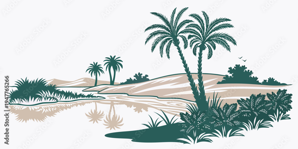 Obraz premium A tropical island with palm trees and sandy beach Vector