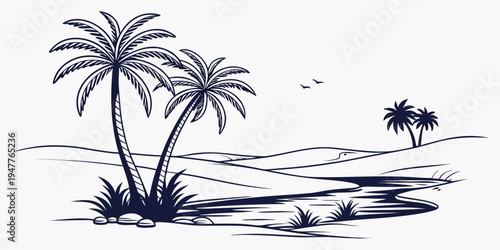 A tropical island with palm trees on the beach Vector