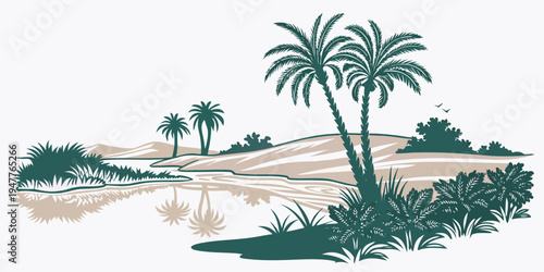 A tropical island with palm trees and sandy beach Vector