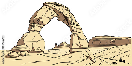 A large rock arch in the desert Vector