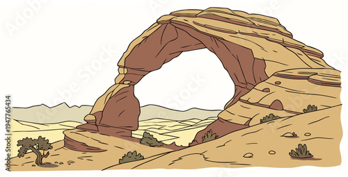 A large rock arch in the desert Vector