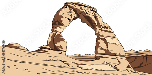 A large rock arch in the desert landscape Vector