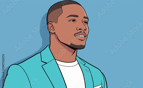 A man poses with a slight smile while wearing a blue suit. He is looking slightly to the side with a neutral background.