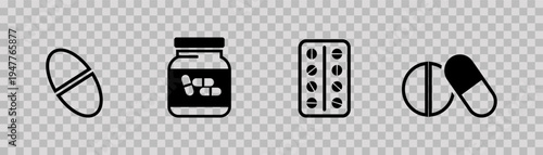Pills icon. Capsule pill. Transparent background.