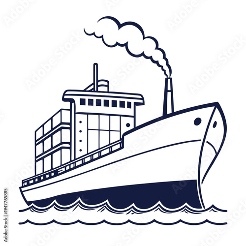 A large cargo ship with smoke coming out of the chimney Vector