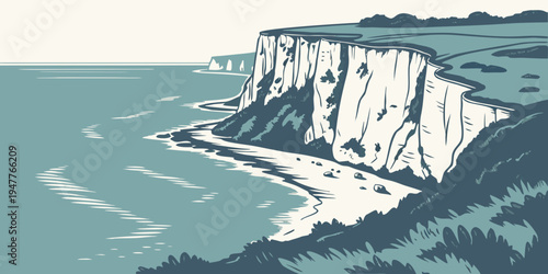 A large white cliff next to blue water Vector