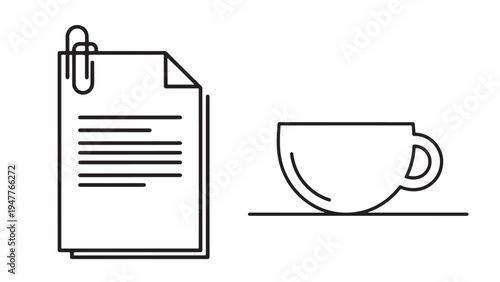 Document File and Coffee Cup Illustration for Office Work Reading Planning and Administrative Tasks