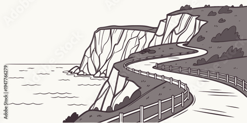 A winding road along a cliffside by the sea Vector