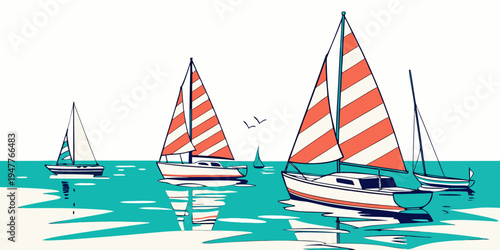 Sailboats floating on a body of water Vector