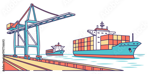 A large cargo ship with containers on a body of water Vector