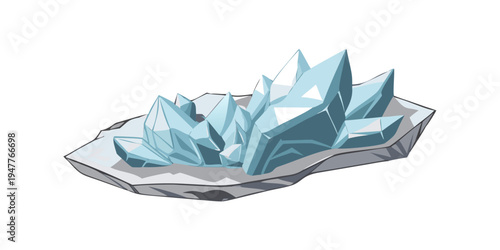 A large blue ice crystal on a flat surface Vector
