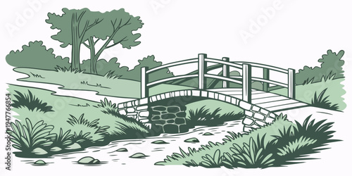 A small bridge over a stream in a park Vector
