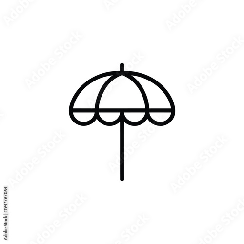 Simple black and white line drawing of a beach umbrella icon