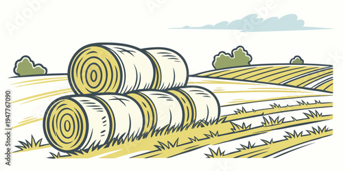 A stack of hay bales in a field Vector