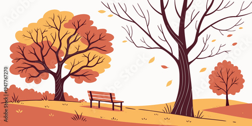 A park scene with trees and a bench Vector