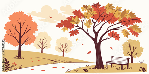 A colorful tree with red and yellow leaves in a park Vector