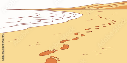 Footprints in the sand on a beach Vector