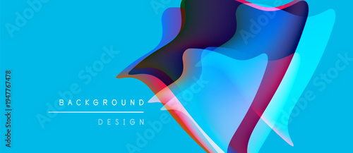 Abstract vibrant background design. Fluid shapes overlap, creating dynamic visual effect. Blue dominates, accented by purple, pink hues.