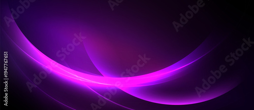 Abstract purple waves, smooth gradients, dark background. Bright central glow creates dynamic visual effect. Minimalist design.
