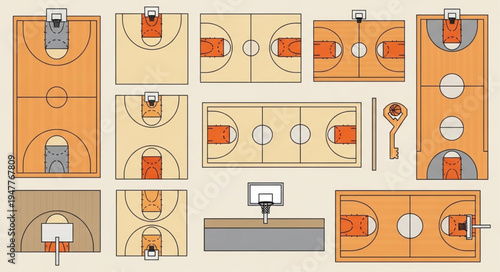 Collection of Basketball Court Layouts and Designs for Sports and Recreation.