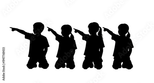 Silhouettes of children pointing sideways.