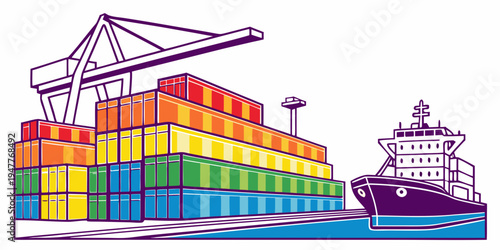 A cargo ship loaded with colorful shipping containers Vector