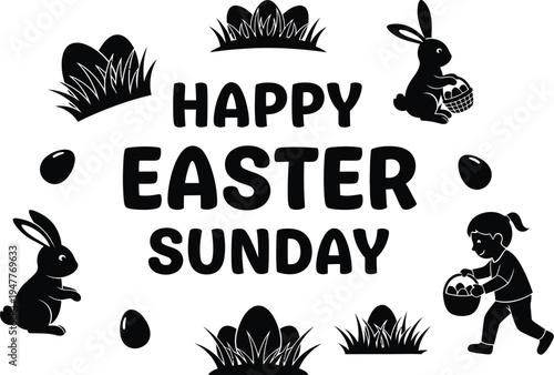 Happy easter sunday celebration with bunnies and eggs