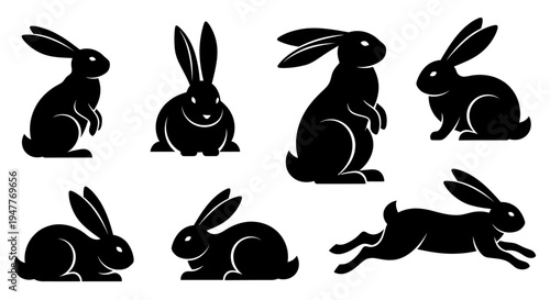 Collection of various rabbit silhouettes in different poses.