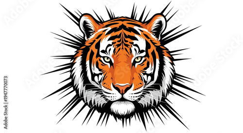 Dynamic vector illustration of a powerful tiger head, featuring intricate details and a stylized energetic burst, symbolizing fierce strength and majestic wildness for striking design projects