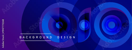 Abstract blue layers create dynamic circular design. Gradient shades offer depth, modern aesthetic. Text reads background design.