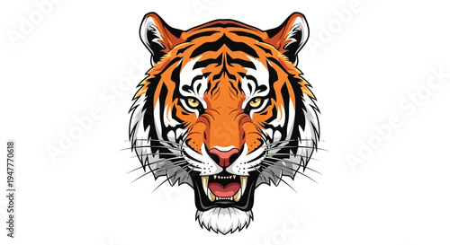 Vivid vector artwork featuring a powerful tiger's face with a fierce roar, embodying strength, agility, and the wild spirit of nature, ideal for bold designs