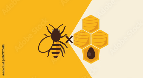 Bee collecting nectar from honeycomb cells.