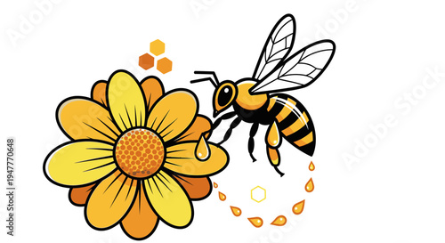 Bee collecting nectar from yellow flower.