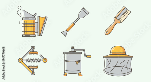 Beekeeping tools and equipment set.