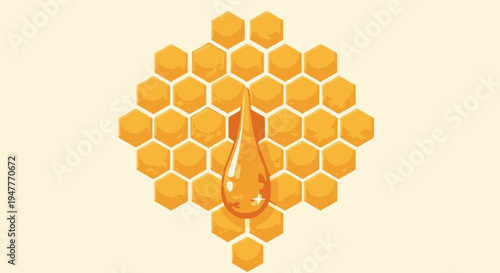 Bee in honeycomb close up view.