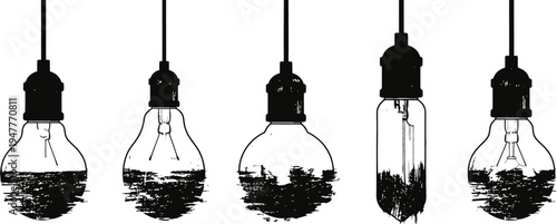 Creative light bulb silhouette vector set idea concept grunge ink style electric bulb illustration collection isolated design