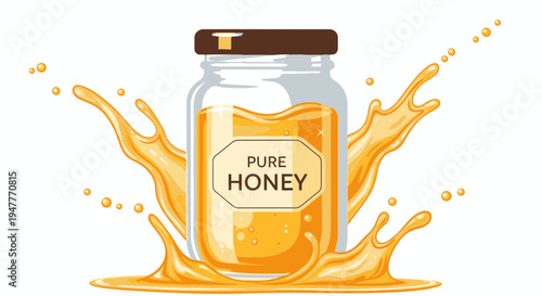 Glass jar of pure golden honey.