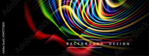 Vibrant colorful lines radiate from center. Black background provides contrast. Modern design elements present. Text reads background design.