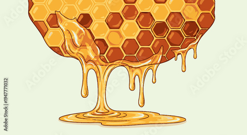 Honey dripping from honeycomb sweet liquid.