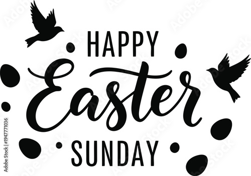 Happy easter sunday greeting with birds and eggs