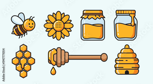 Honeycomb and bee related objects.