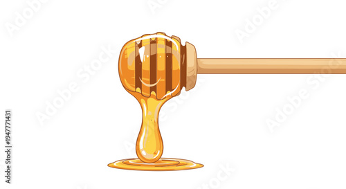 Honey dripping from dipper stick slowly.