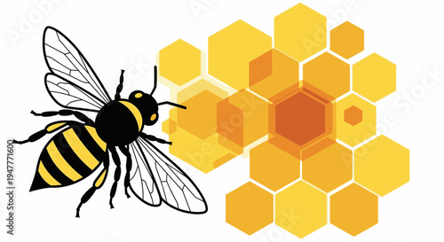Bee flying near honeycomb structure.