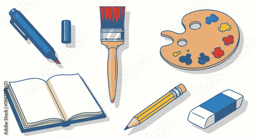School supplies and art tools.