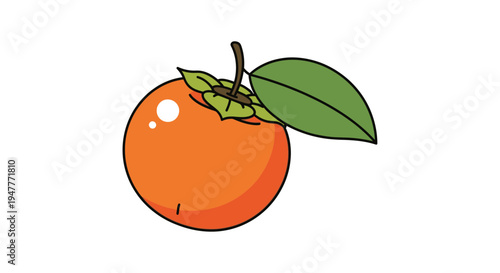 Fresh orange with green leaves attached.